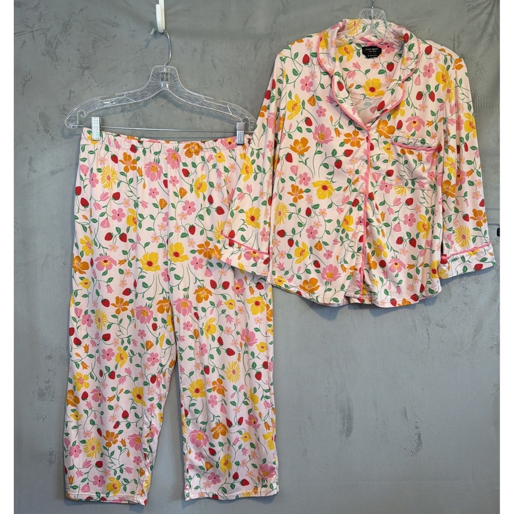 Kate Spade New York Floral Pajama Set Women's M Pink Button Front Lounge Sleepwe